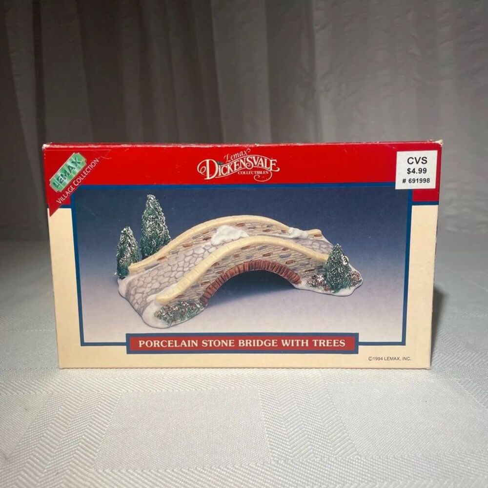 Vintage 1994 Lemax Dickensvale Stone Bridge Tree #43124 Village w/ Box(c3-926t-1